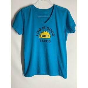 Life is Good with Tacos Blue Short Sleeve Crusher T-shirt Women's Size Medium